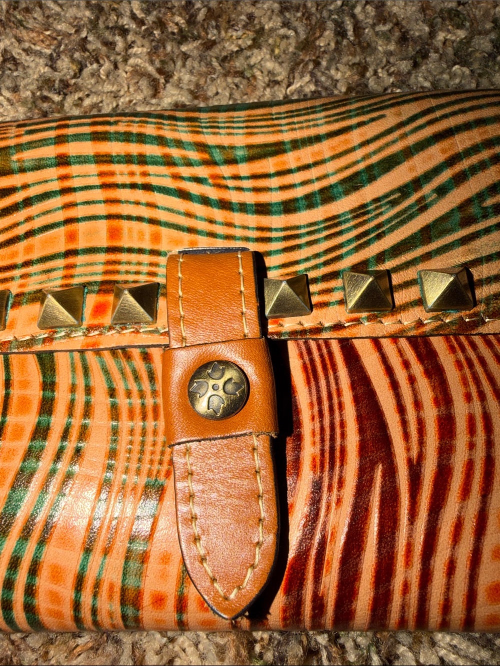 Patricia Nash Multicolor Striped Studded Leather Wallet in Orange, Green & Brown - Picture 10 of 11